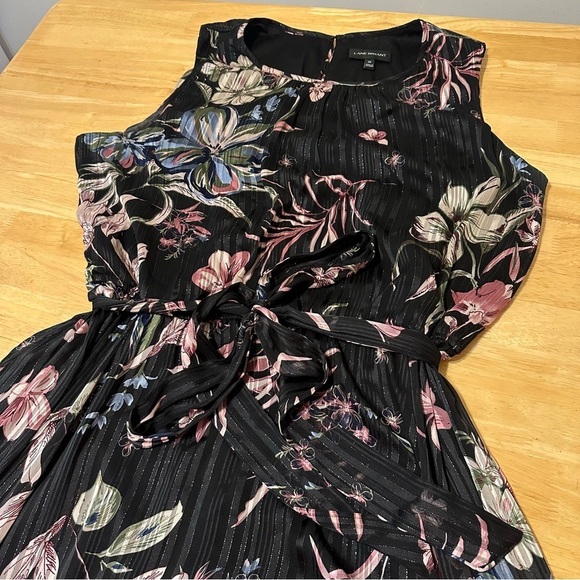 Lane Bryant Dress 26 Sleeveless Black Belted Floral Multicolor Midi Plus Size - Picture 9 of 10